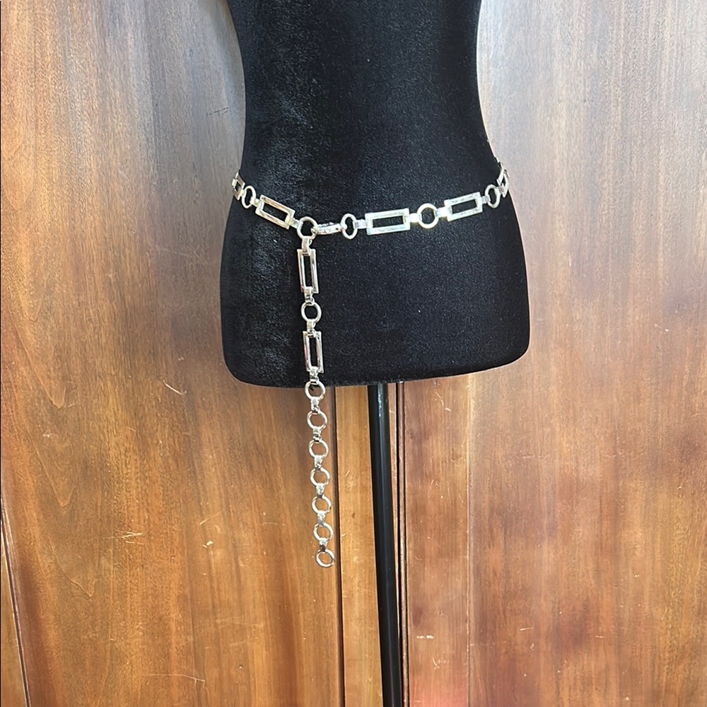Vintage Silver Chain Belt with Rings and Rectangles